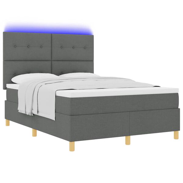 vidaXL Lit &agrave; ressort LED avec matelas Gris fonc&eacute; 140 x 200 cm tissu
