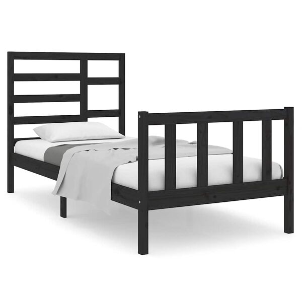 vidaXL Cadre de lit sans matelas noir bois massif 75x190 cm