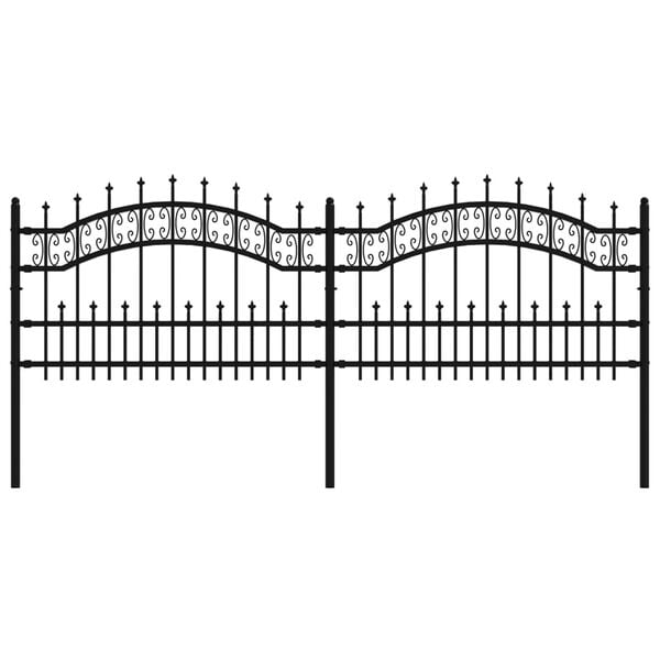 vidaXL Cl&ocirc;ture de jardin avec dessus en forme de lance, noire, 240 x 75 cm, acier thermolaqu&eacute;