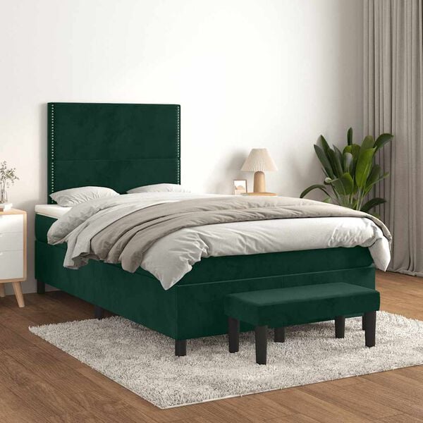 vidaXL Sommier &agrave; lattes de lit et matelas Vert fonc&eacute; 120x200cm Velours