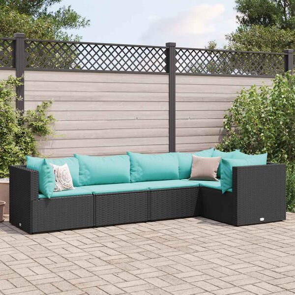 vidaXL Salon de jardin 5 pcs avec coussins Noir R&eacute;sine tress&eacute;e