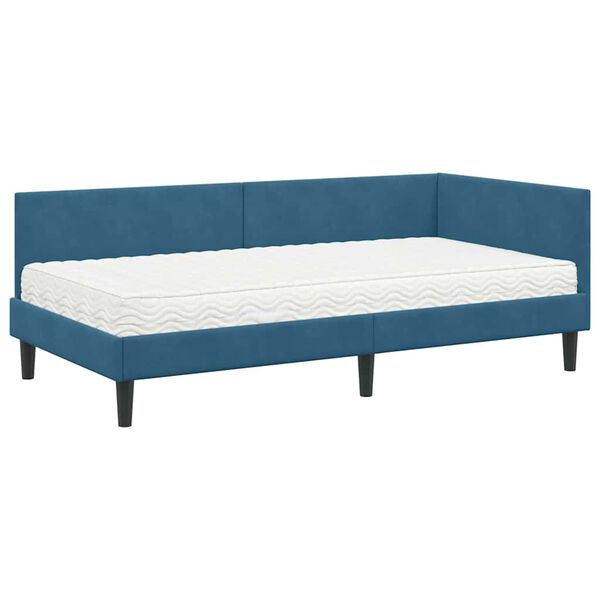 vidaXL Cadre de lit d'angle avec matelas Autre 2 pcs Bleu Velours