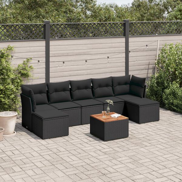 vidaXL Salon de jardin 8 pcs avec coussins noir r&eacute;sine tress&eacute;e