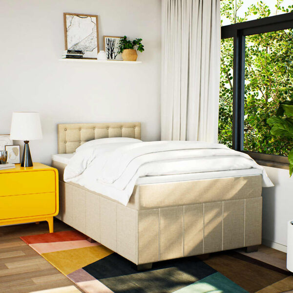 vidaXL Sommier &agrave; lattes de lit avec matelas Cr&egrave;me 120x200 cm Tissu