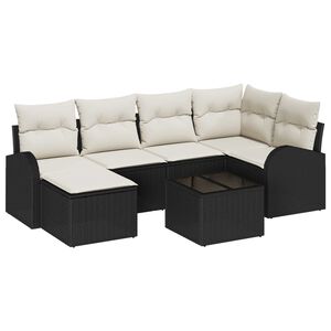 vidaXL Ensemble de Canap&eacute;s avec coussin 7 pcs Noir et Blanc polyrotin