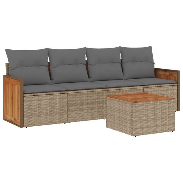 vidaXL Salon de jardin avec coussins 5 pcs beige r&eacute;sine tress&eacute;e