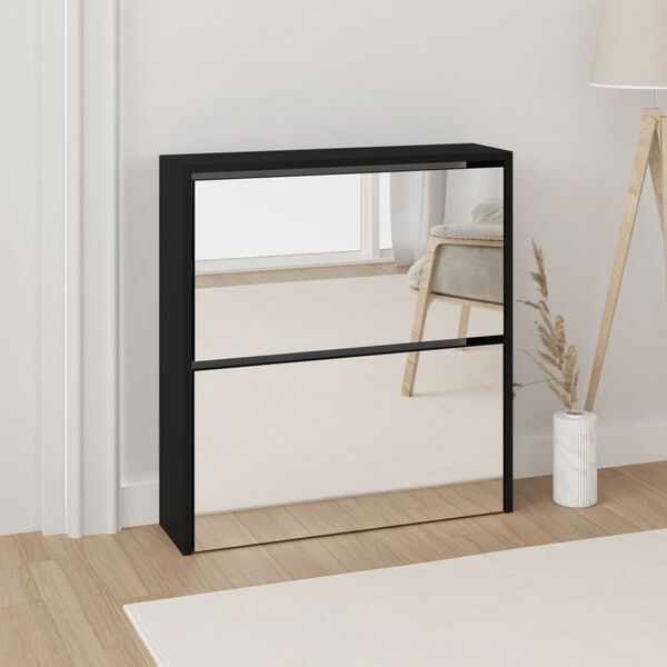 vidaXL Armoire &agrave; chaussures avec miroir &agrave; 2 niveaux Noir 63x17x67 cm