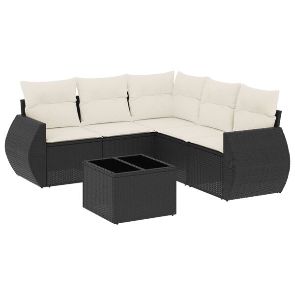 vidaXL Salon de jardin 6 pcs avec coussins noir r&eacute;sine tress&eacute;e