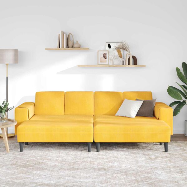vidaXL Canap&eacute; Jaune clair 250 x 188 x 76 cm Tissu en velours c&ocirc;tel&eacute;