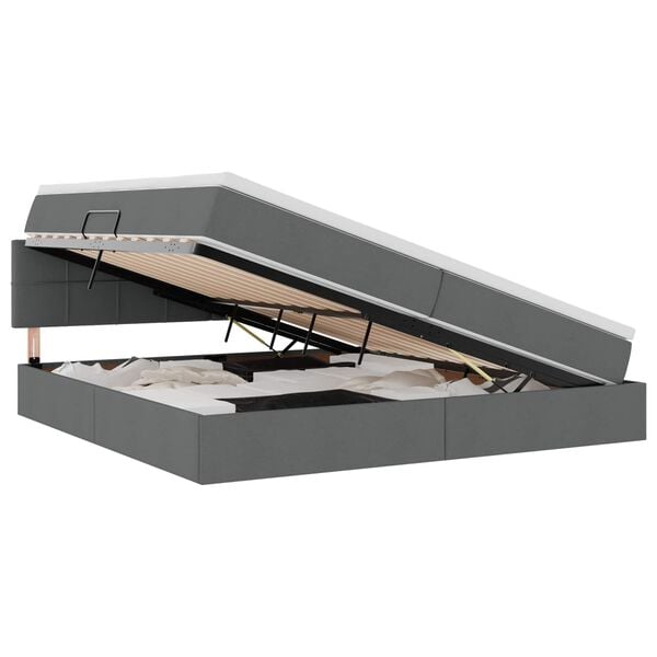 vidaXL Lit avec rangement et LED Gris fonc&eacute; 200 x 200 cm tissu