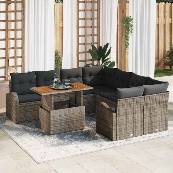 vidaXL Ensemble de canapé de jardin 9 pcs Gris Poly rotin