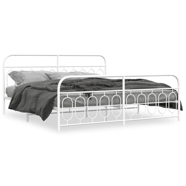 vidaXL Cadre de lit m&eacute;tal sans matelas et pied de lit blanc 200x200 cm