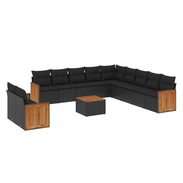 vidaXL Salon de jardin 12 pcs avec coussins noir r&eacute;sine tress&eacute;e
