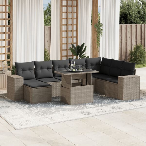 vidaXL Salon de jardin 9 pcs avec coussins gris clair r&eacute;sine tress&eacute;e