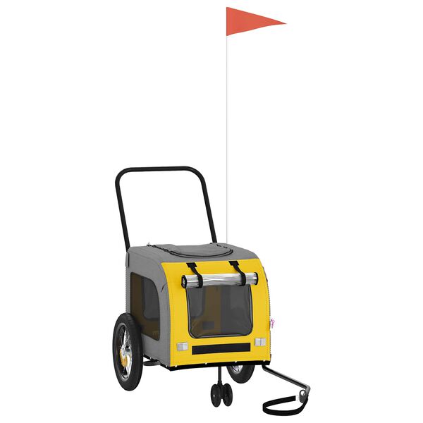 vidaXL Remorque de vélo pour animaux Jaune et Gris 125 x 53 x 54 cm