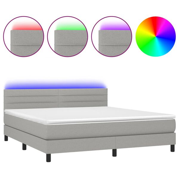vidaXL Sommier &agrave; lattes de lit matelas LED Gris clair 160x200 cm Tissu