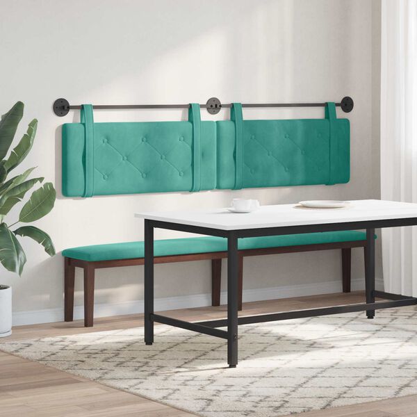 vidaXL T&ecirc;te de lit suspendue Turquoise 210 x 55 x 5 cm Velours