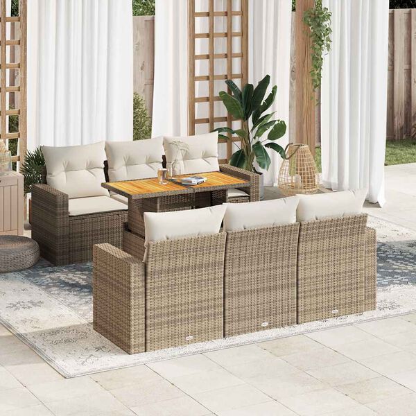 vidaXL Salon de jardin avec coussins 7 pcs beige r&eacute;sine tress&eacute;e