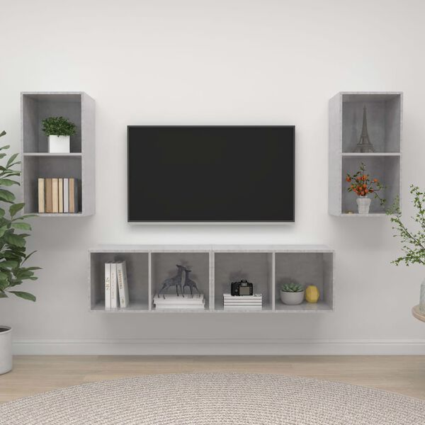 vidaXL Meubles TV muraux 4 pcs Gris béton Bois d'ingénierie
