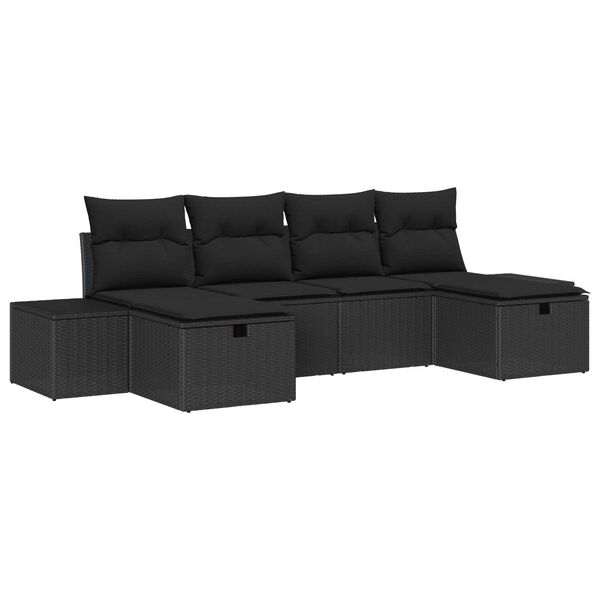 vidaXL Ensemble de canap&eacute; de jardin avec coussin 6 pcs Noir polyrotin
