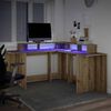 vidaXL Bureau avec lumi&egrave;res LED ch&ecirc;ne artisanal bois d'ing&eacute;nierie