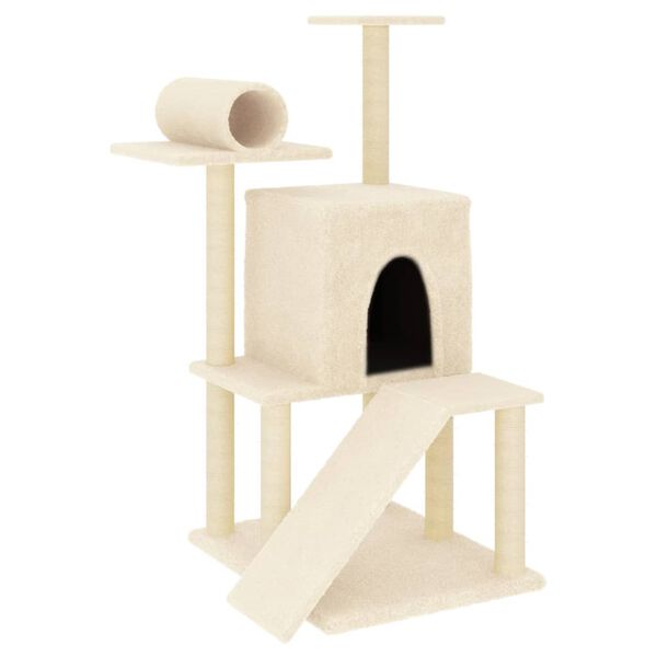 vidaXL Arbre &agrave; chat avec griffoirs en sisal cr&egrave;me 110,5 cm