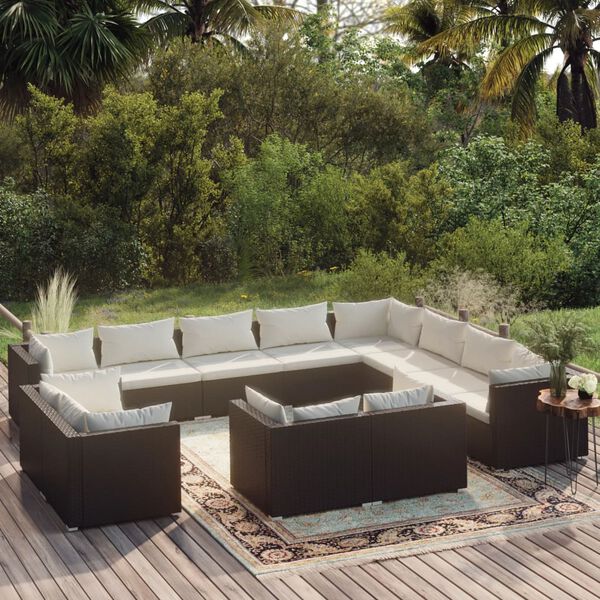 vidaXL Salon de jardin 12 pcs avec coussins Noir Résine tressée