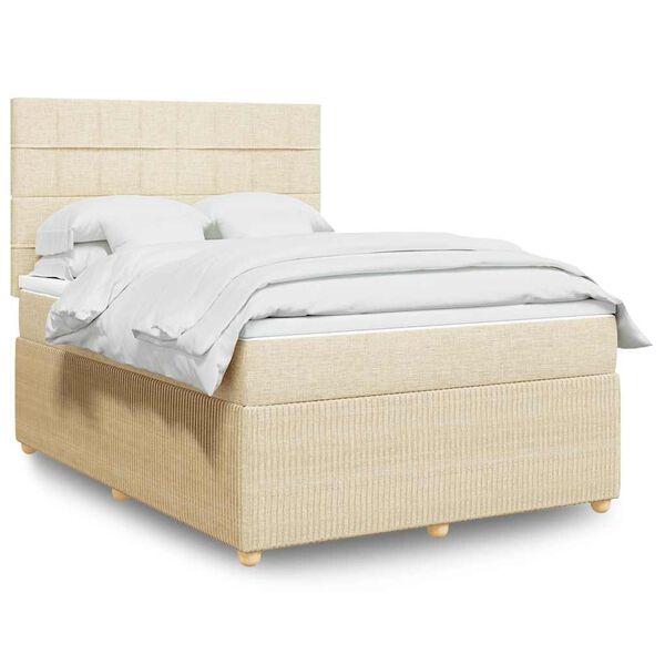 vidaXL Sommier &agrave; lattes de lit avec matelas Cr&egrave;me 140x200 cm Tissu
