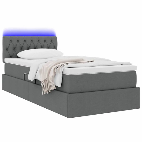 vidaXL Lit avec rangement et LED avec LED Gris fonc&eacute; 90 x 190 cm tissu