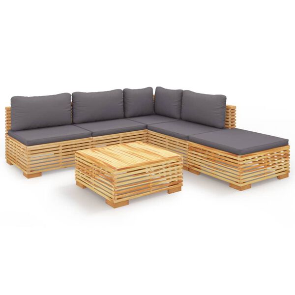 vidaXL Salon de jardin 6 pcs avec coussins Bois de teck solide