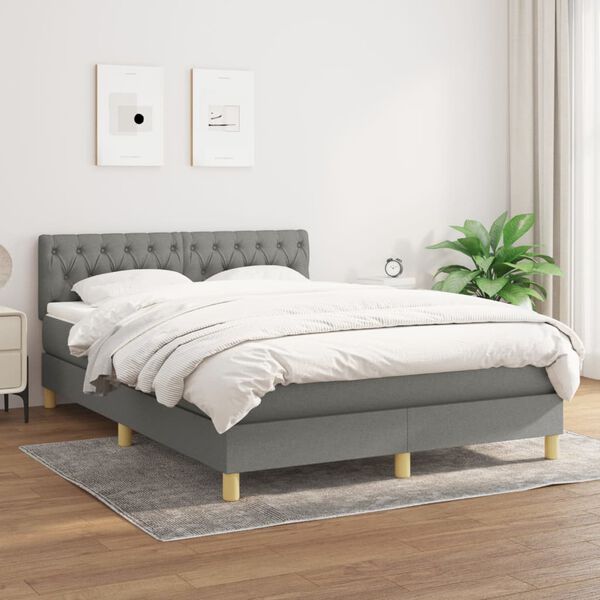 vidaXL Sommier &agrave; lattes de lit avec matelas Gris fonc&eacute; 140x190cm Tissu