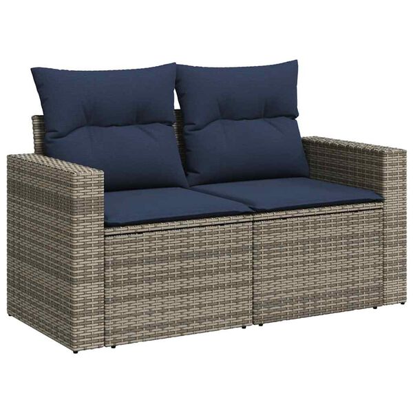 vidaXL Salon de jardin avec coussins 9 pcs gris r&eacute;sine tress&eacute;e acacia