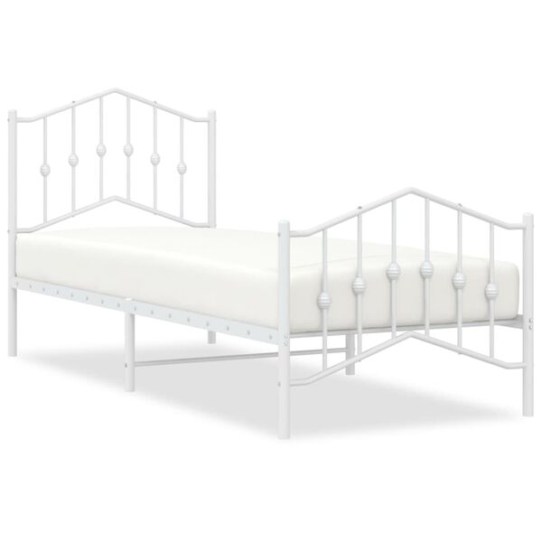 vidaXL Cadre de lit m&eacute;tal sans matelas avec pied de lit blanc 90x200cm