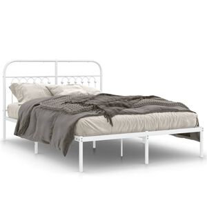 vidaXL Cadre de lit m&eacute;tal sans matelas et t&ecirc;te de lit blanc 135x190 cm