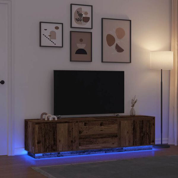 vidaXL Meuble TV avec &eacute;clairage LED vieux bois 193,5x41x50 cm