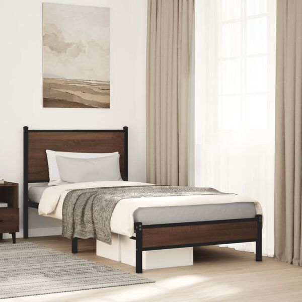 vidaXL Cadre de lit en métal sans matelas chêne marron 75x190 cm