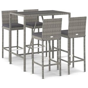 vidaXL Ensemble de bar de jardin 5 pcs avec coussins gris poly rotin
