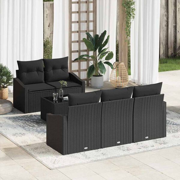 vidaXL Ensemble de Canap&eacute;s avec coussin 6 pcs Noir polyrotin