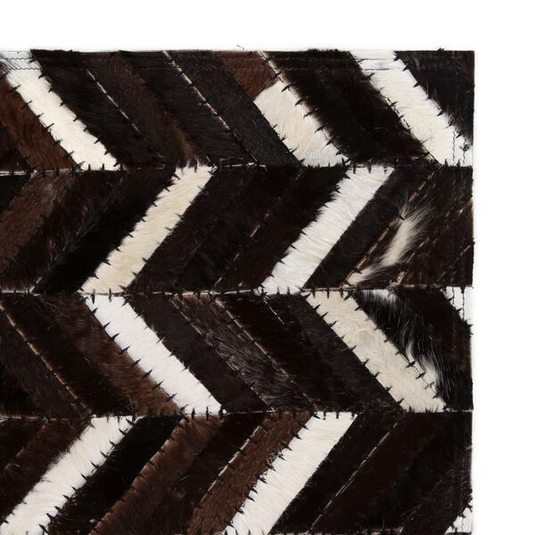 vidaXL Tapis Cuir v&eacute;ritable Patchwork 80 x 150 cm Chevron Noir/Blanc