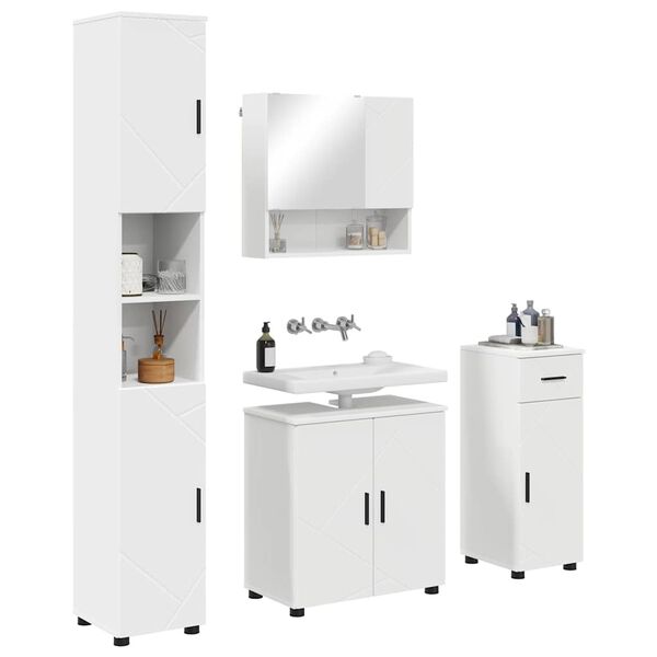 vidaXL Ensemble de mobilier de salle de bain avec tiroir 4 pcs Blanc