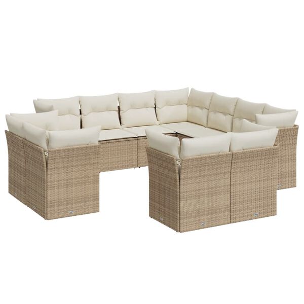vidaXL Salon de jardin 11 pcs avec coussins beige r&eacute;sine tress&eacute;e