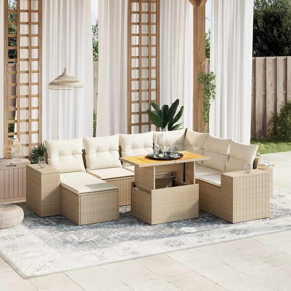 vidaXL Salon de jardin avec coussins 8 pcs beige r&eacute;sine tress&eacute;e