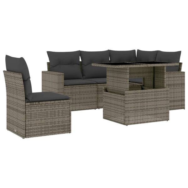 vidaXL Salon de jardin 6 pcs avec coussins gris résine tressée
