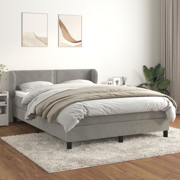vidaXL Sommier &agrave; lattes de lit et matelas Gris clair 140x190cm Velours