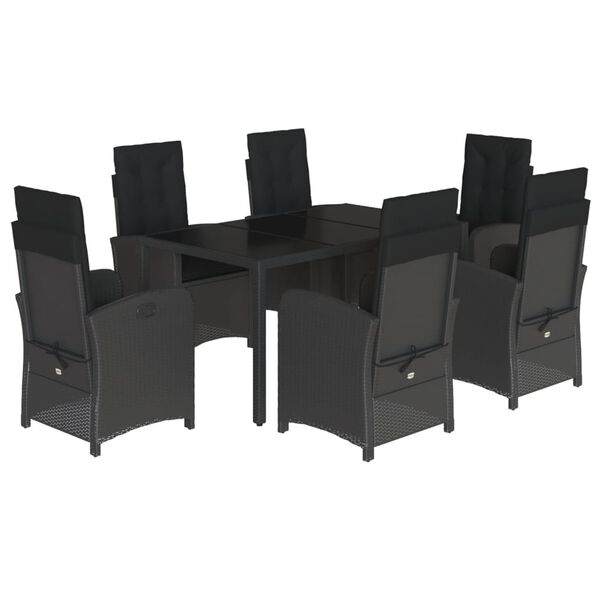 vidaXL Ensemble &agrave; manger de jardin coussins 7pcs Noir R&eacute;sine tress&eacute;e
