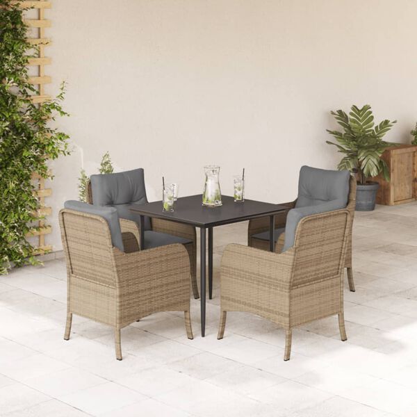 vidaXL Ensemble &agrave; manger de jardin avec coussins 5pcs Beige poly rotin