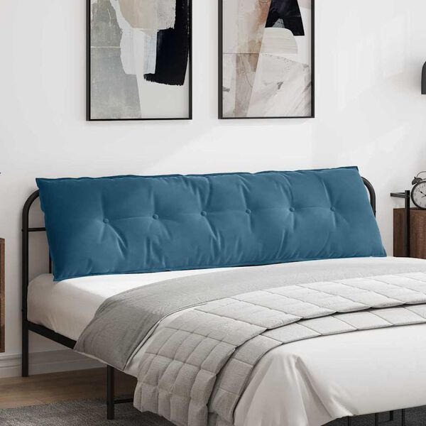 vidaXL Coussin de Dos Bleu 180 x 50 cm Tissu en velours c&ocirc;tel&eacute;