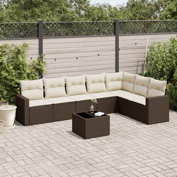 vidaXL Salon de jardin 8 pcs avec coussins marron r&eacute;sine tress&eacute;e