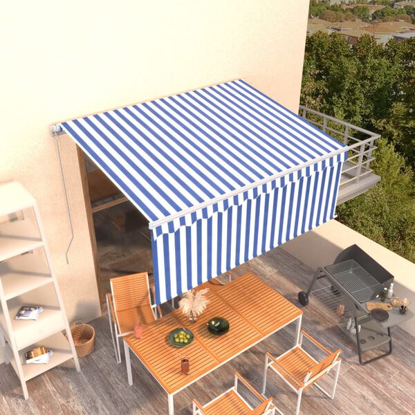 vidaXL Auvent r&eacute;tractable manuel avec store 3,5x2,5 m Bleu et blanc