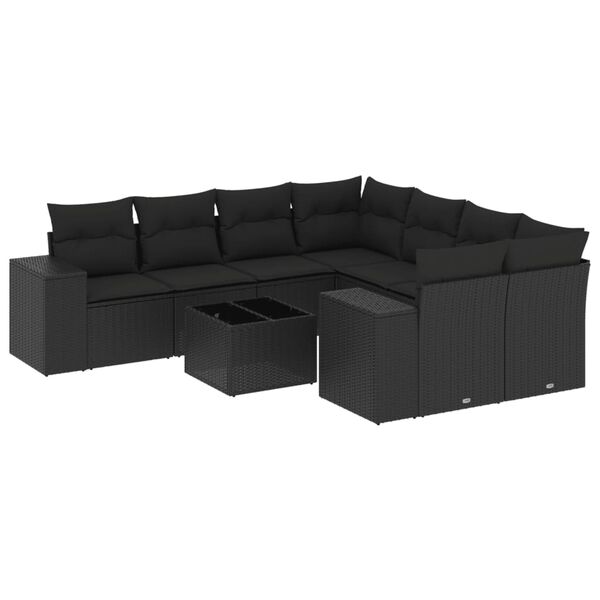 vidaXL Salon de jardin 9 pcs avec coussins noir r&eacute;sine tress&eacute;e